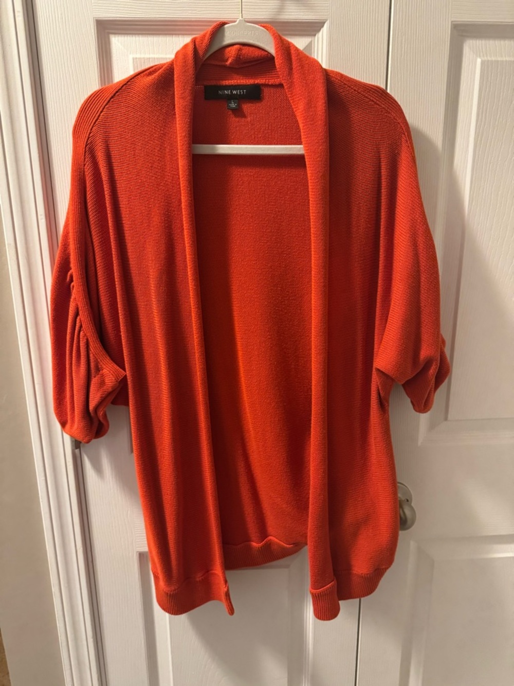 Nine West Bright Orange Open-Front Knit Cardigan